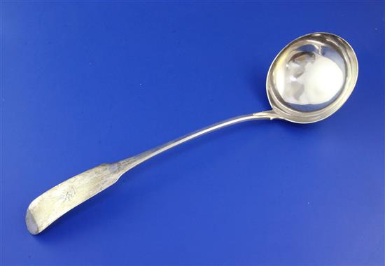 A George III Irish silver fiddle pattern soup ladle, 6.5 oz.